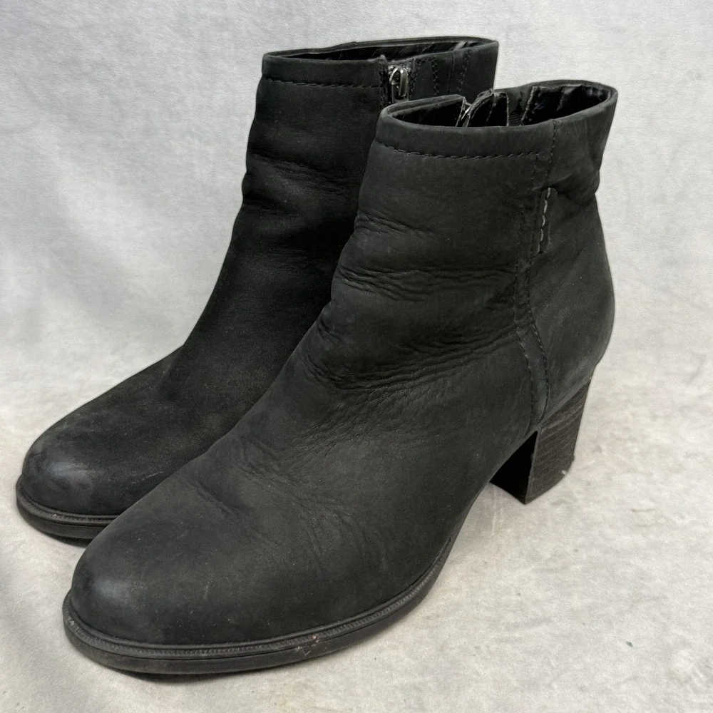 Rockport Boots Womens Size‎ 10 Black Leather Ankle Zip Block Heel CG4150
